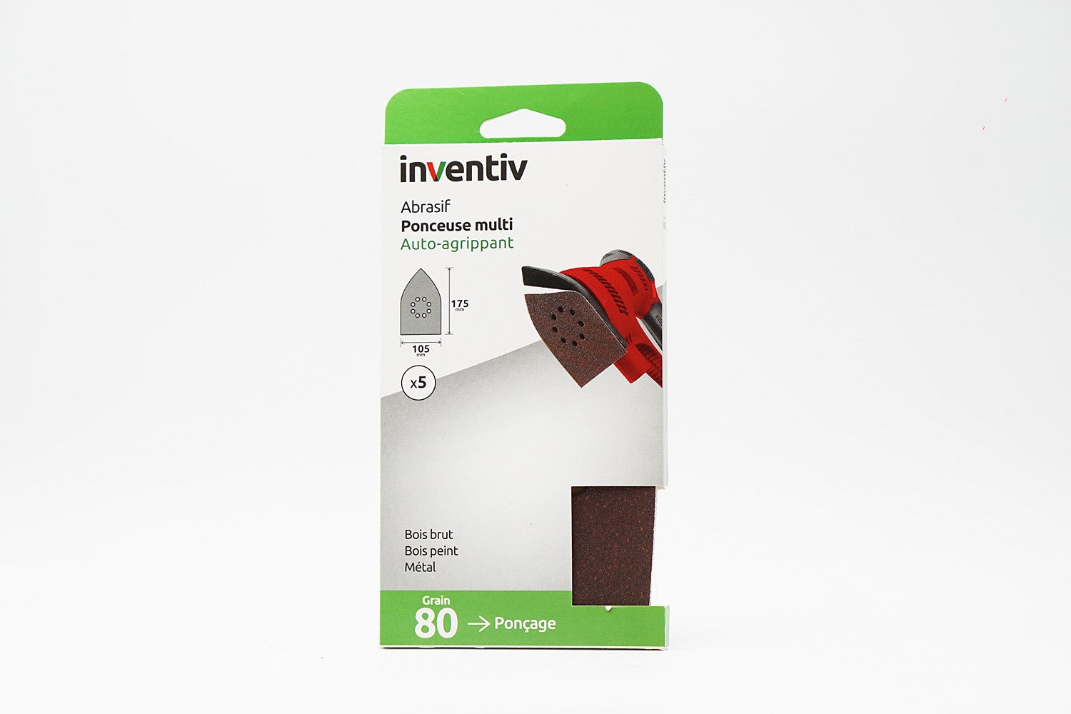 5 Patins abrasifs multi ponceuse 105x175mm Grain 80 - INVENTIV